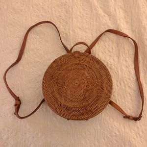 Round rattan backpack purse